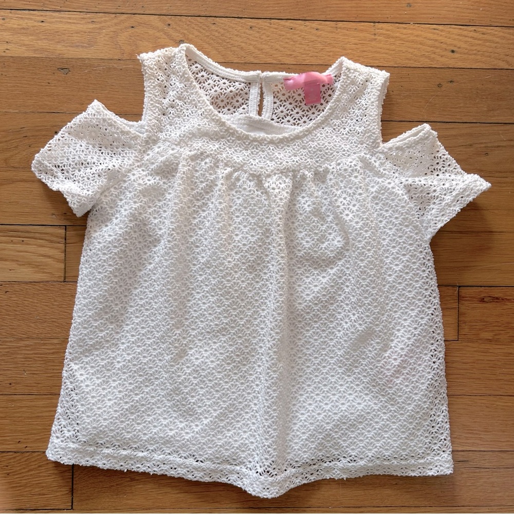 Say What NY girl’s cold shoulder white blouse in Size Medium or size 8